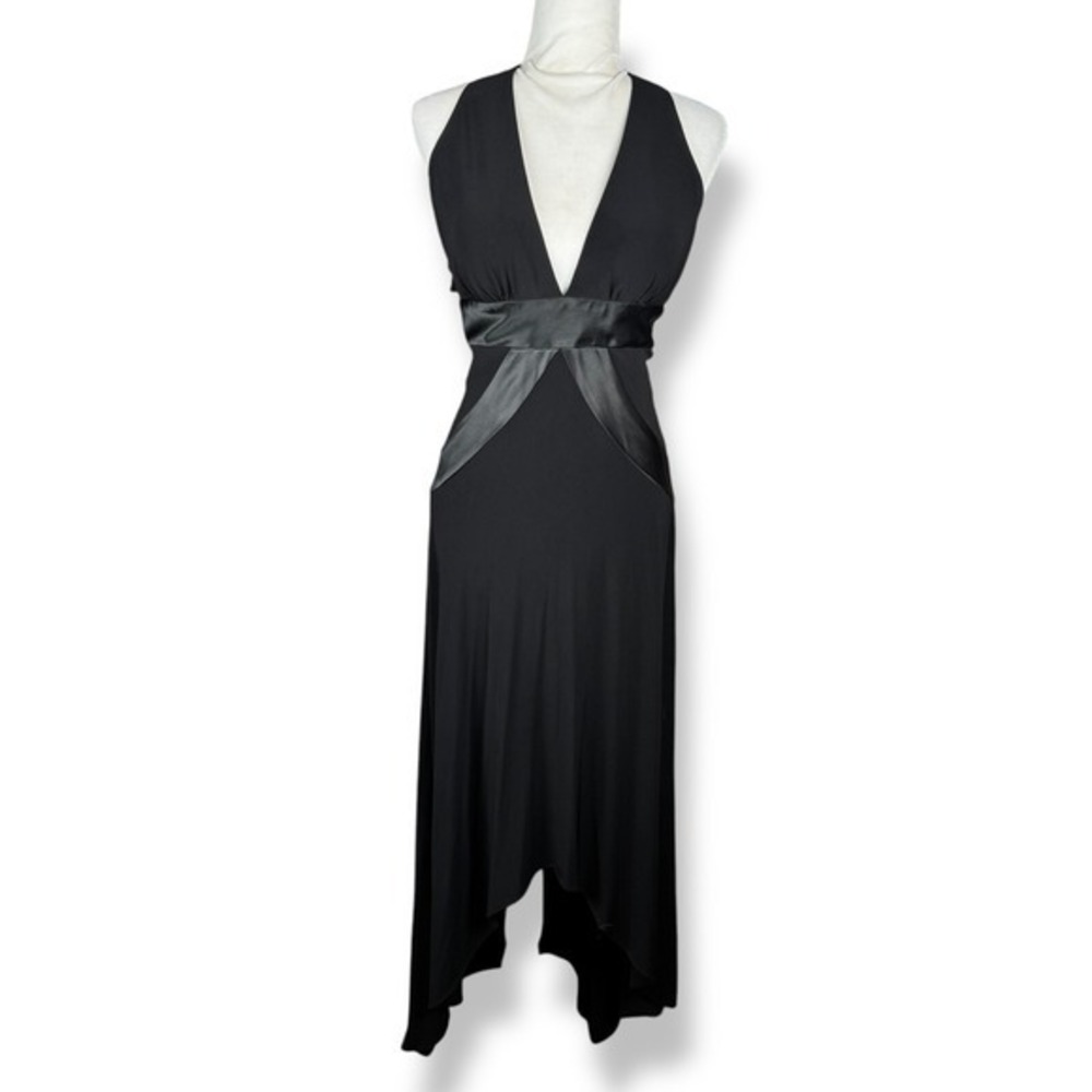 Morgan and Co Black Halter Open Back Dress Size Medium Cutout Gothic Cocktail